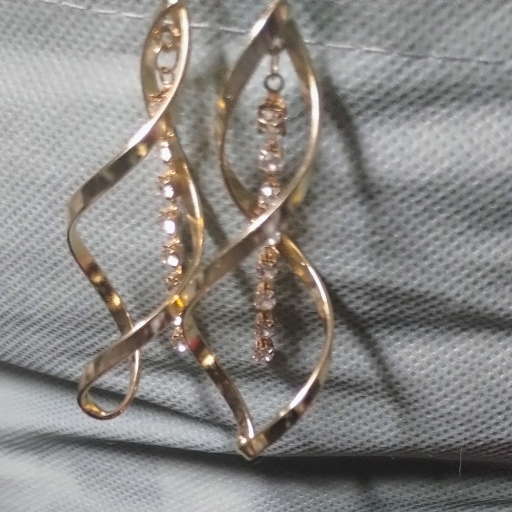 Boho Gold Twisted Earrings with Crystal Accents